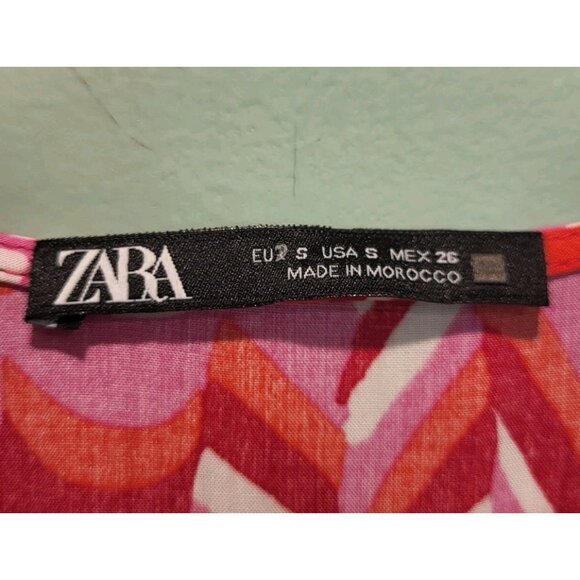 Zara Pink Red Swirl Print Lightweight 3/4 Sleeve Tunic Dress Sz S Oversized - Picture 7 of 8